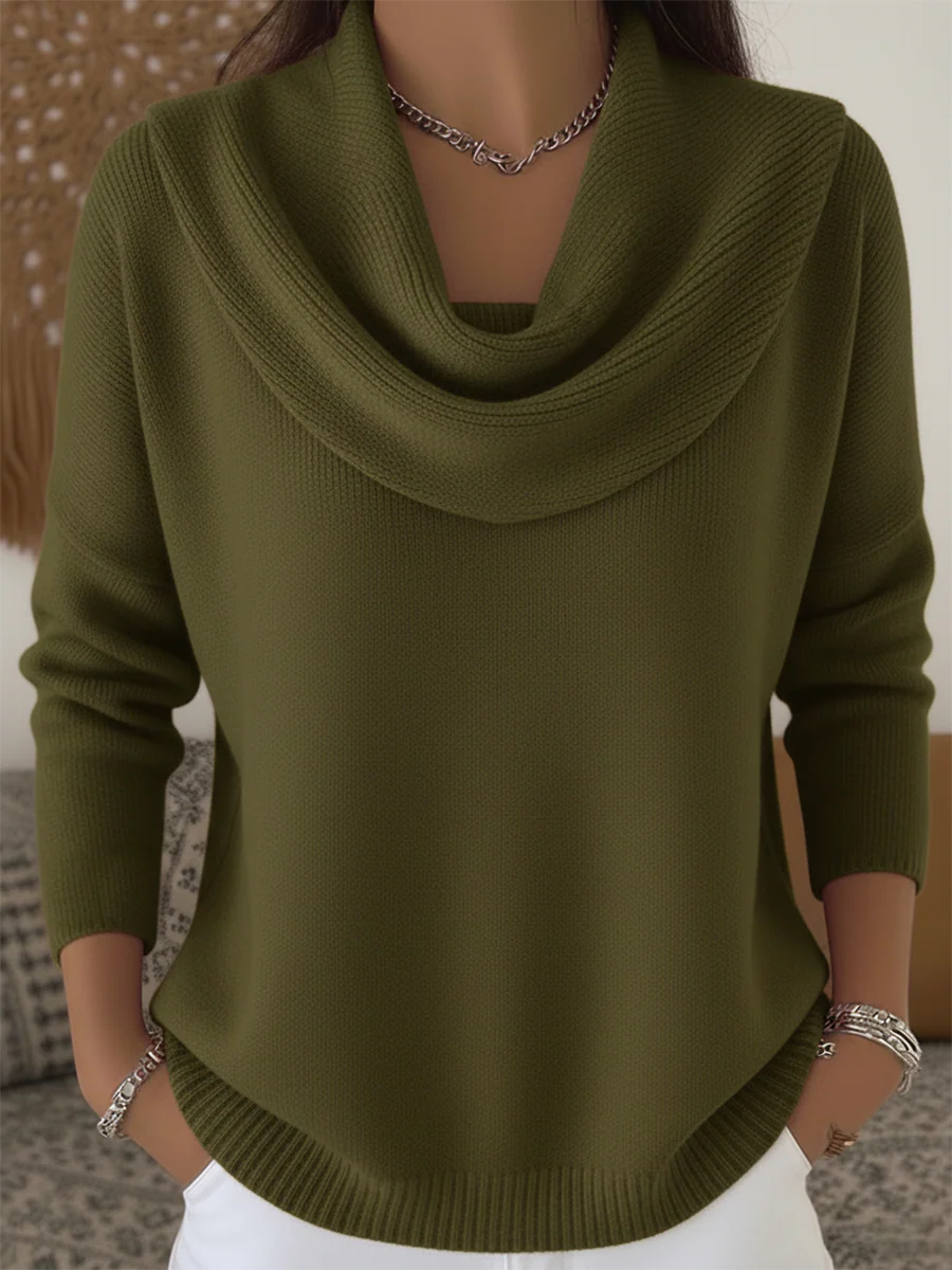 Cosy Cowl Neck Knit Pullover Sweater for Women - Image 3