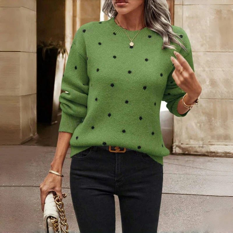 Cosy Polka Dot Knit Pullover Sweater for Women - Image 2