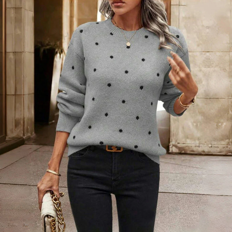 Cosy Polka Dot Knit Pullover Sweater for Women - Image 3