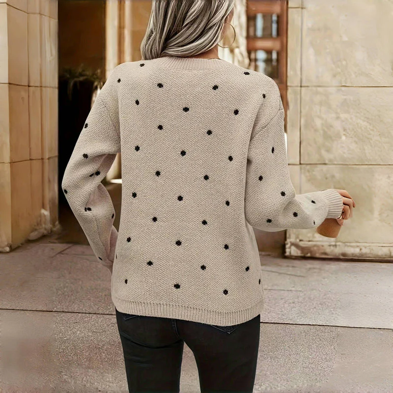 Cosy Polka Dot Knit Pullover Sweater for Women - Image 8