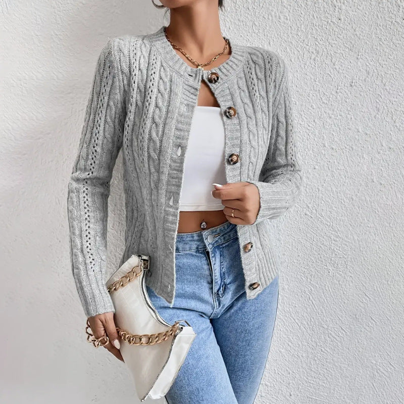 Cropped Cable Knit Cardigan - Button Front Knit Sweater - Image 2