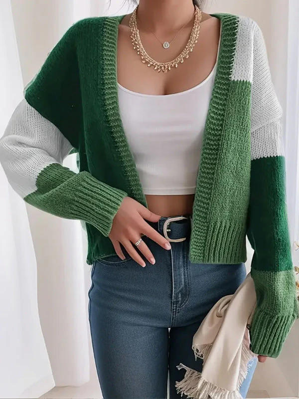Cropped Color Block Cardigan - Knit Button Front Sweater - Image 5