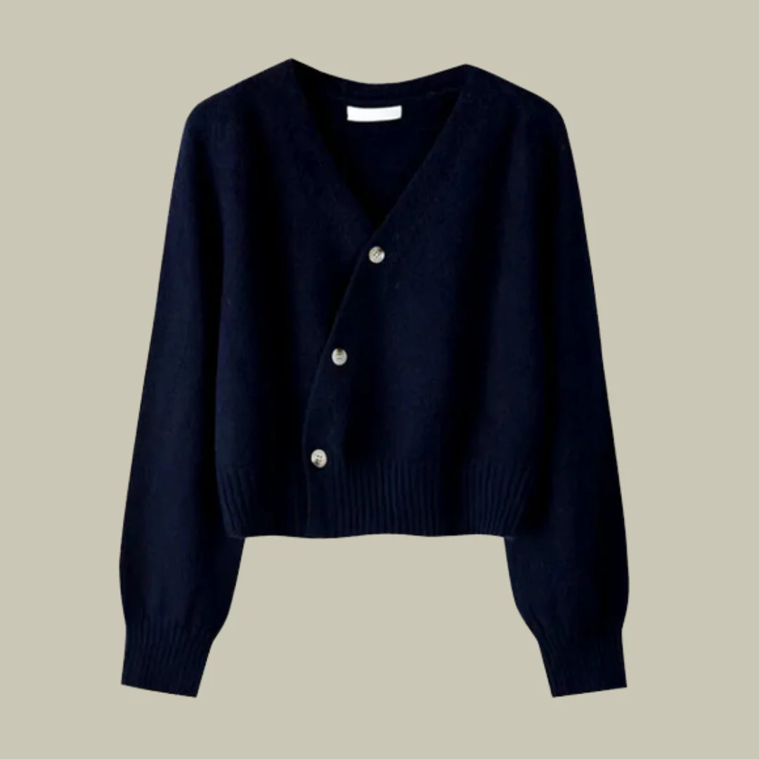 Cross Button V-Neck Wool Blend Sweater for Women - Image 5