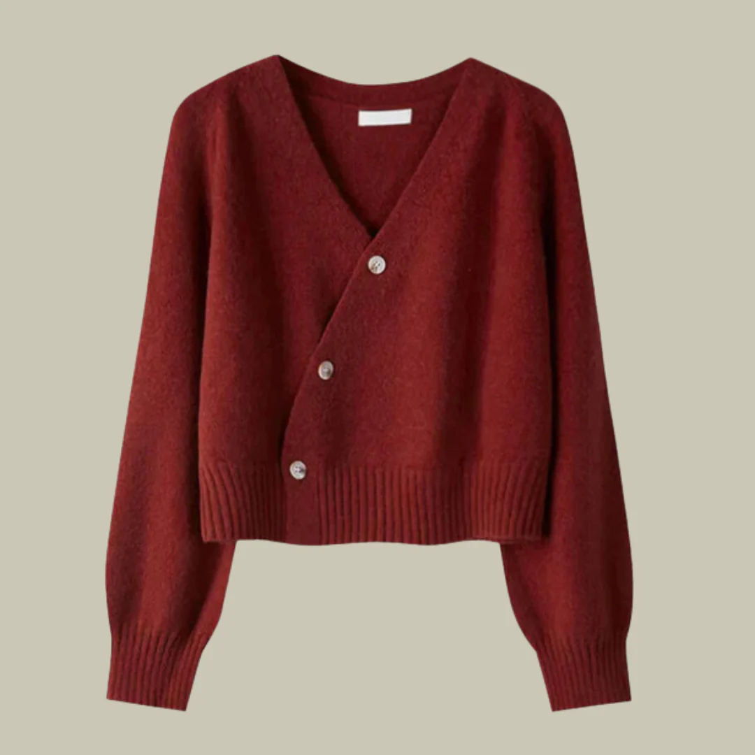 Cross Button V-Neck Wool Blend Sweater for Women - Image 6