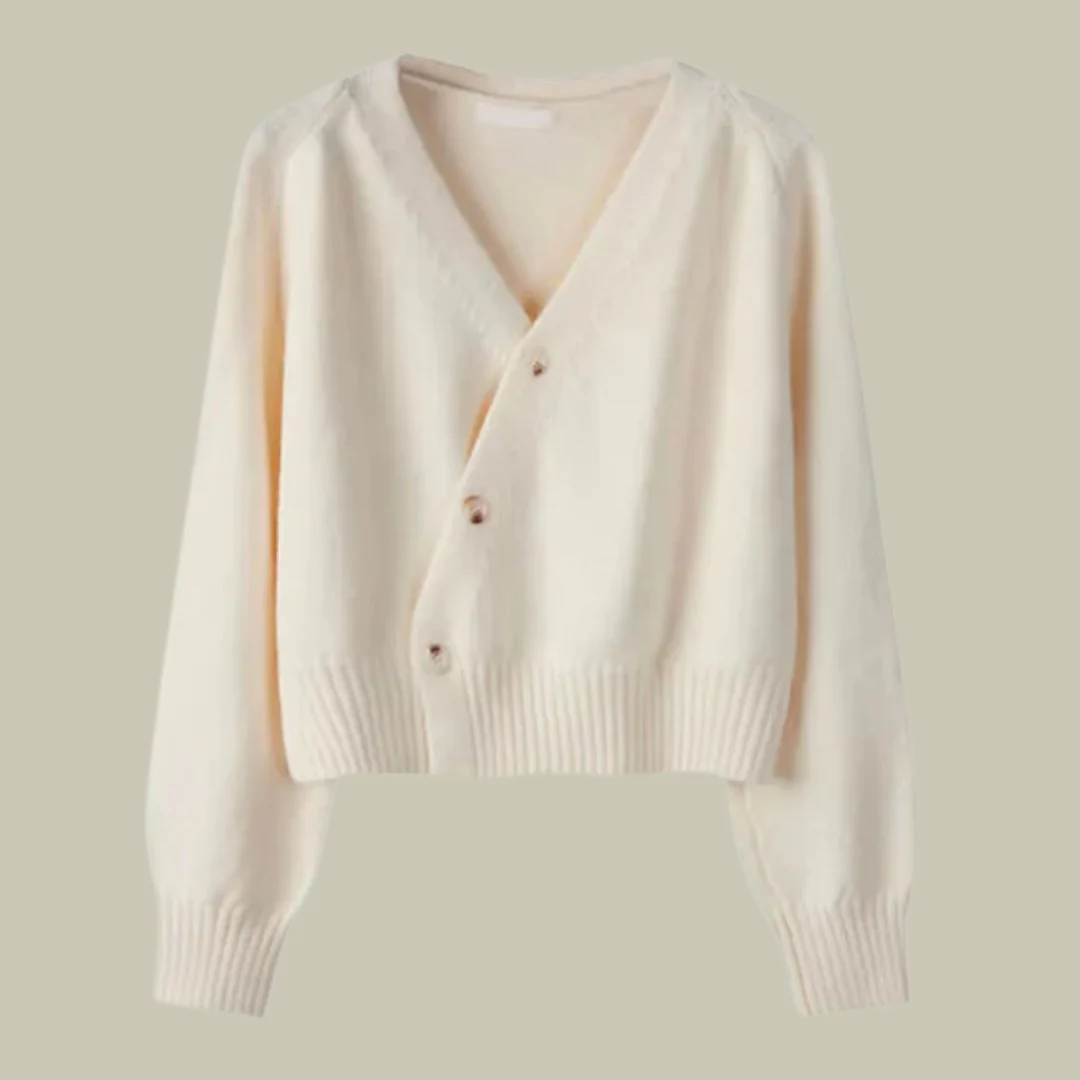 Cross Button V-Neck Wool Blend Sweater for Women - Image 7