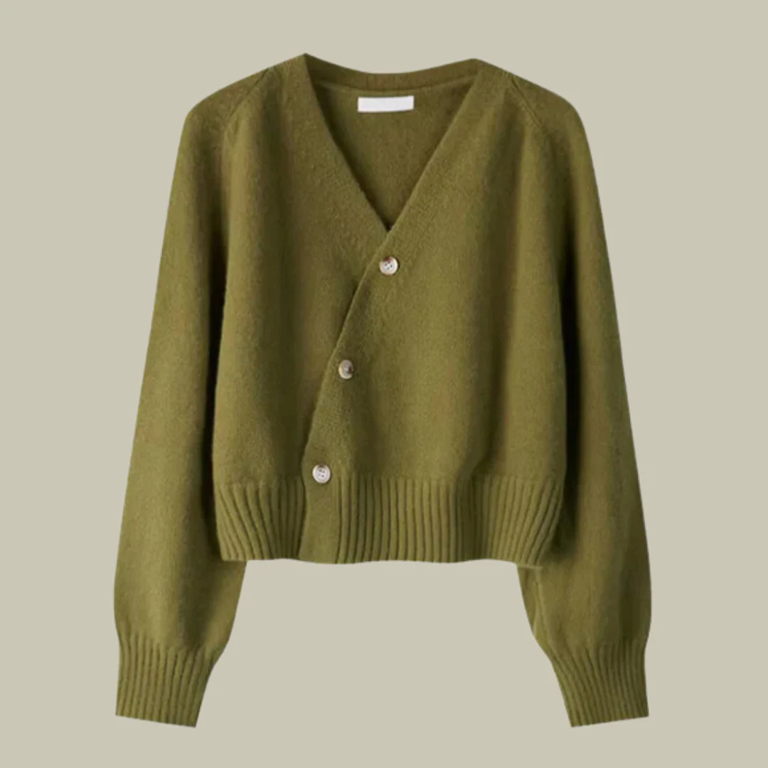 Cross Button V-Neck Wool Blend Sweater for Women - Image 8