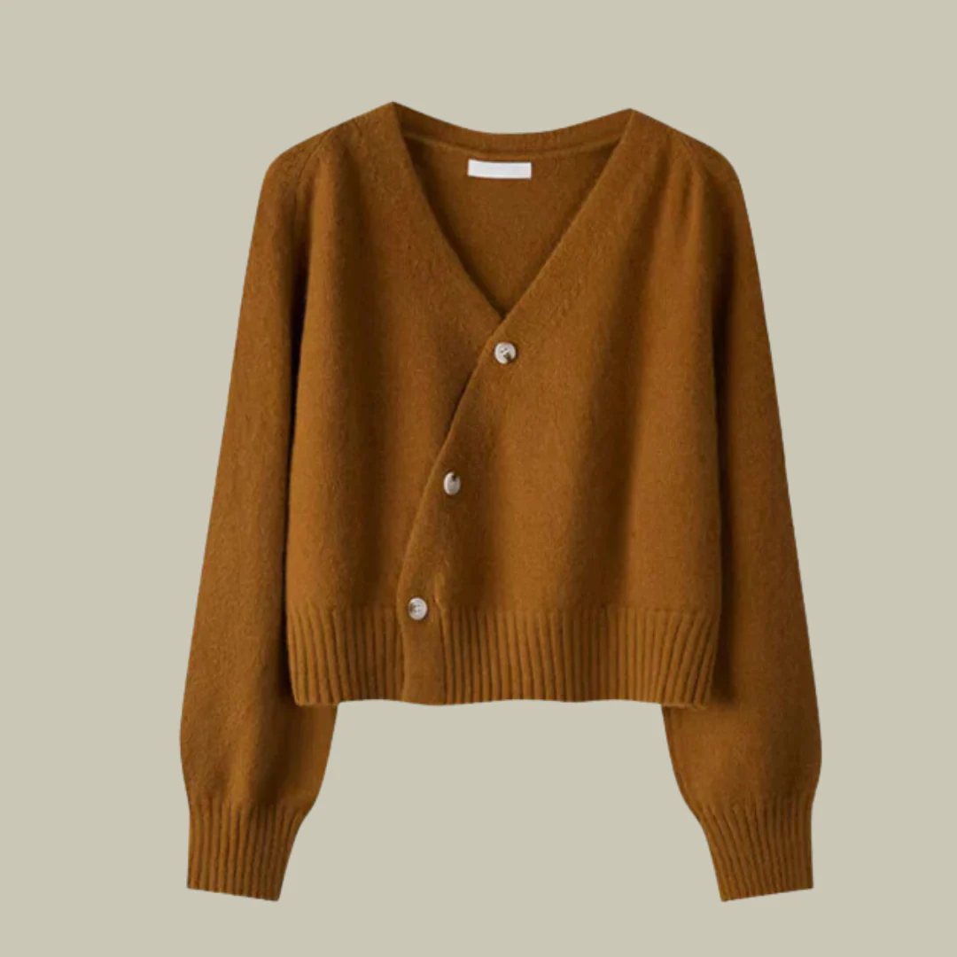 Cross Button V-Neck Wool Blend Sweater for Women - Image 9