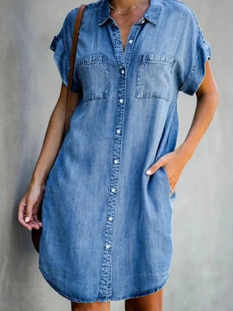 Denim Shirt Dress – Relaxed Fit with Functional Pockets for Effortless Summer Style - Image 5