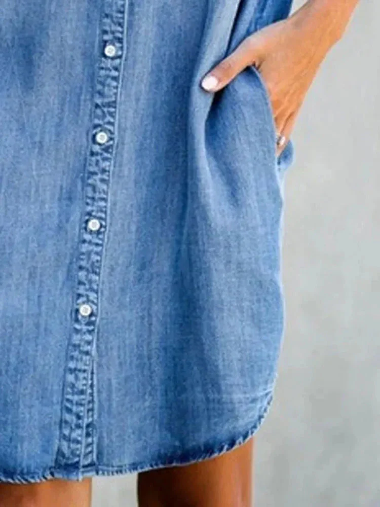 Denim Shirt Dress – Relaxed Fit with Functional Pockets for Effortless Summer Style - Image 9