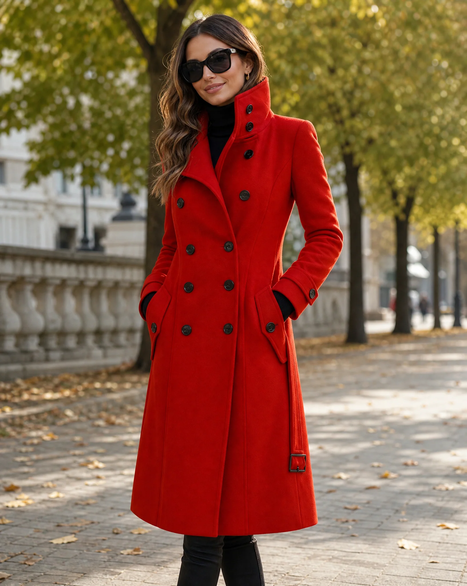 Double-Breasted Stand-Collar Wool Winter Coat for Women - Image 3