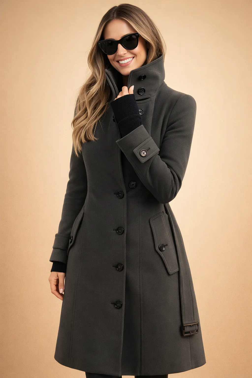 Double-Breasted Stand-Collar Wool Winter Coat for Women - Image 6