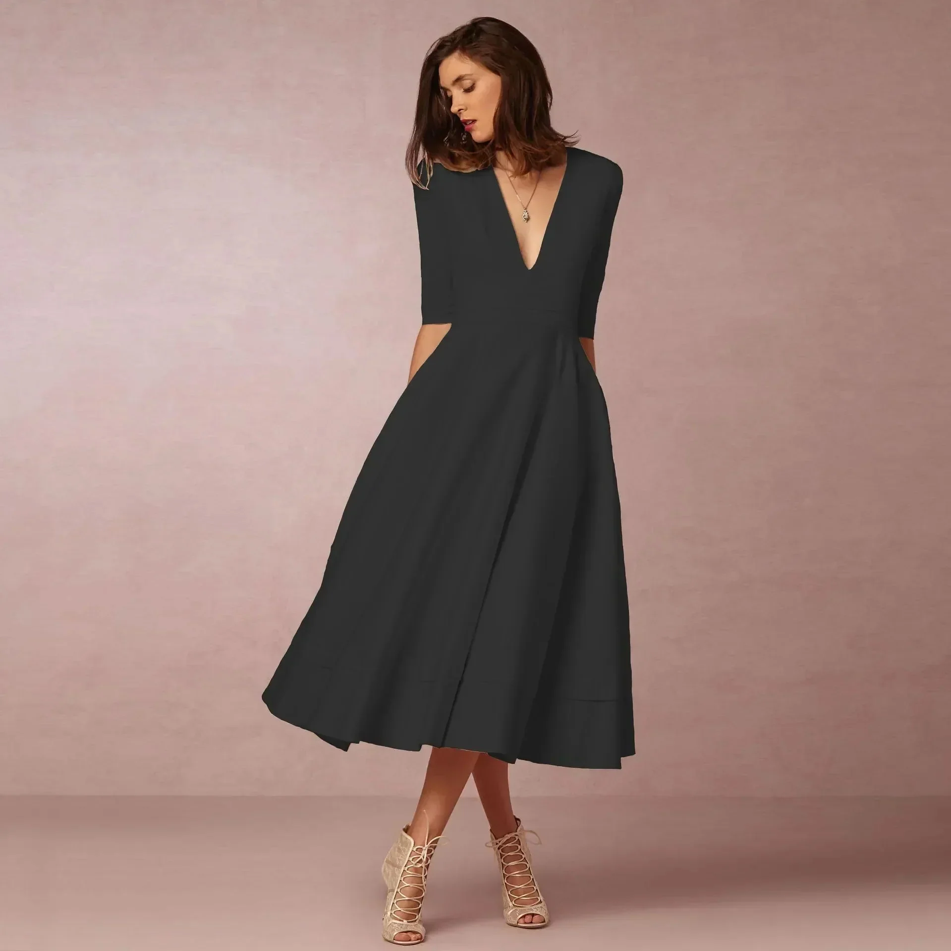 Elegant Fitted Midi Dress with Tailored Cut for Evening Occasions - Image 6
