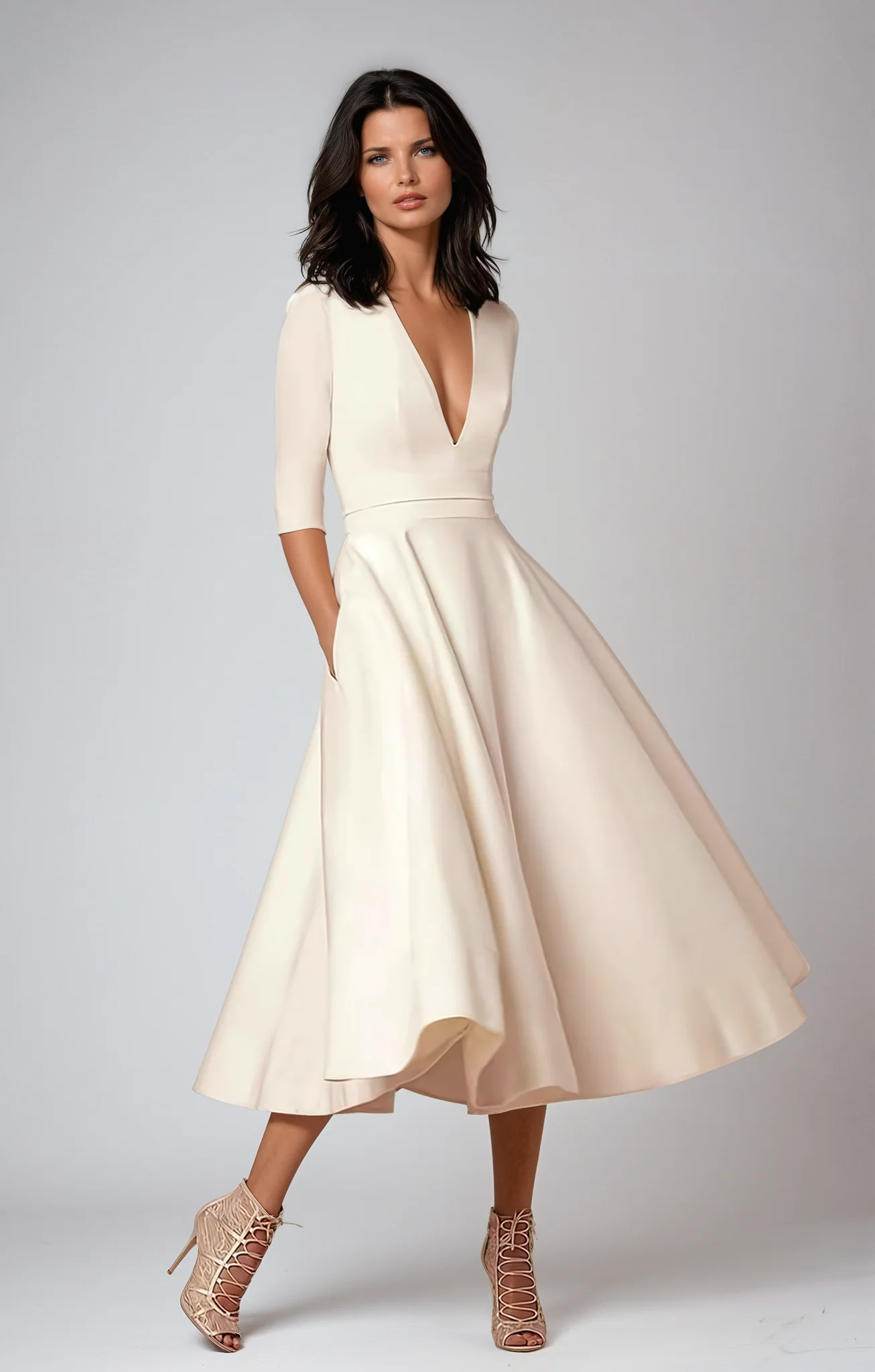 Elegant Flared Midi Dress for Summer Wedding Guest Occasions