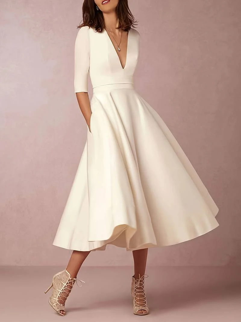 Elegant Flared Midi Dress for Summer Wedding Guest Occasions - Image 4