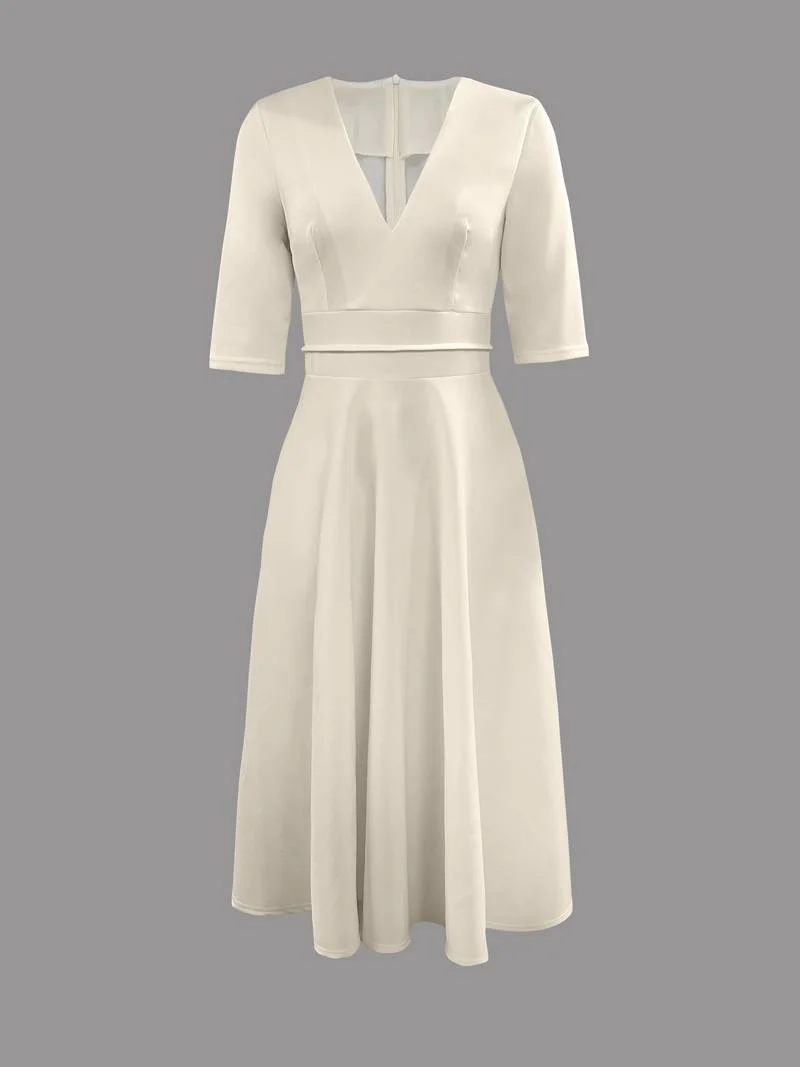Elegant Flared Midi Dress for Summer Wedding Guest Occasions - Image 5