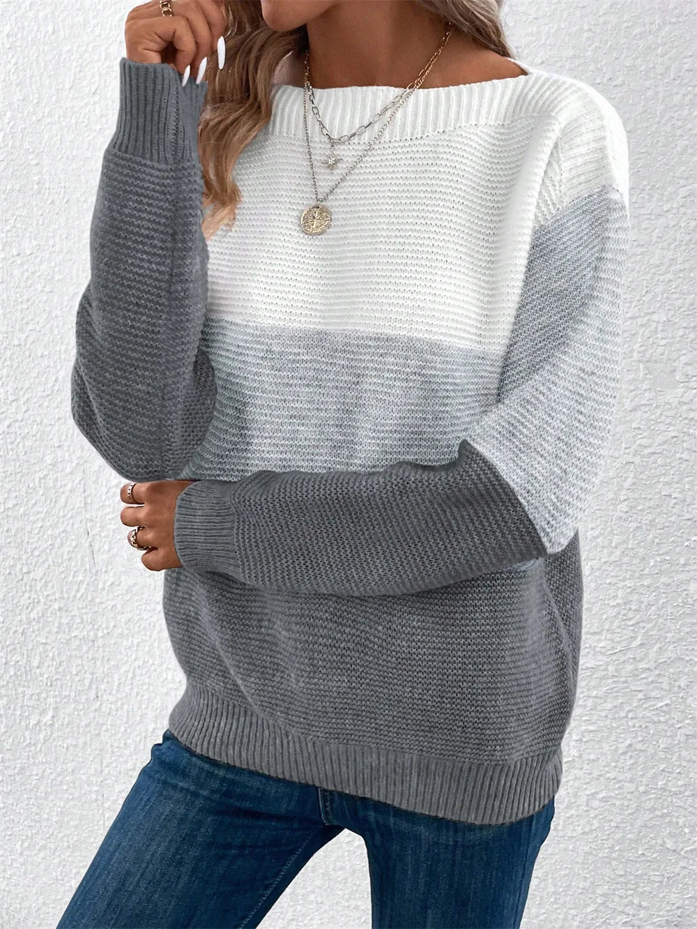 Women's Three-color Knitted Patchwork Sweater - Image 11
