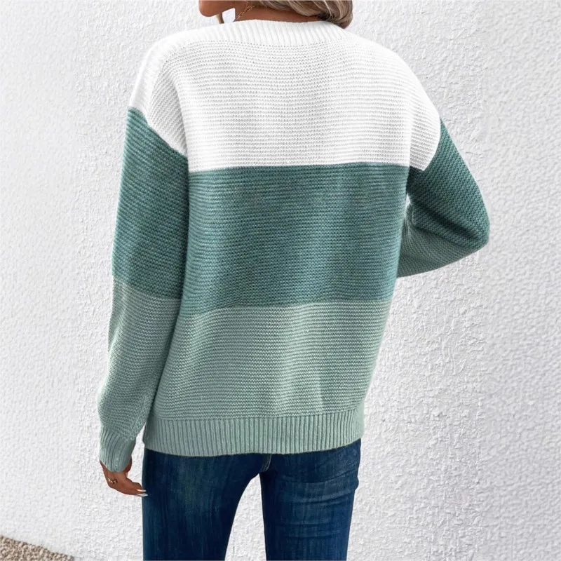 Women's Three-color Knitted Patchwork Sweater - Image 3