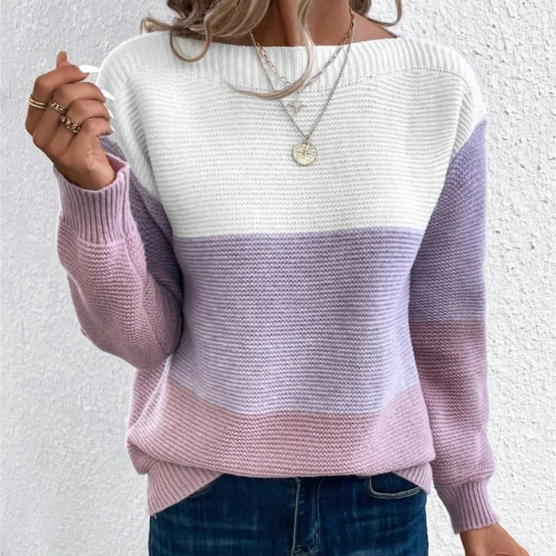 Women's Three-color Knitted Patchwork Sweater - Image 5