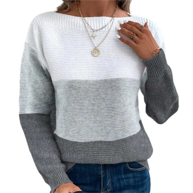 Women's Three-color Knitted Patchwork Sweater - Image 6