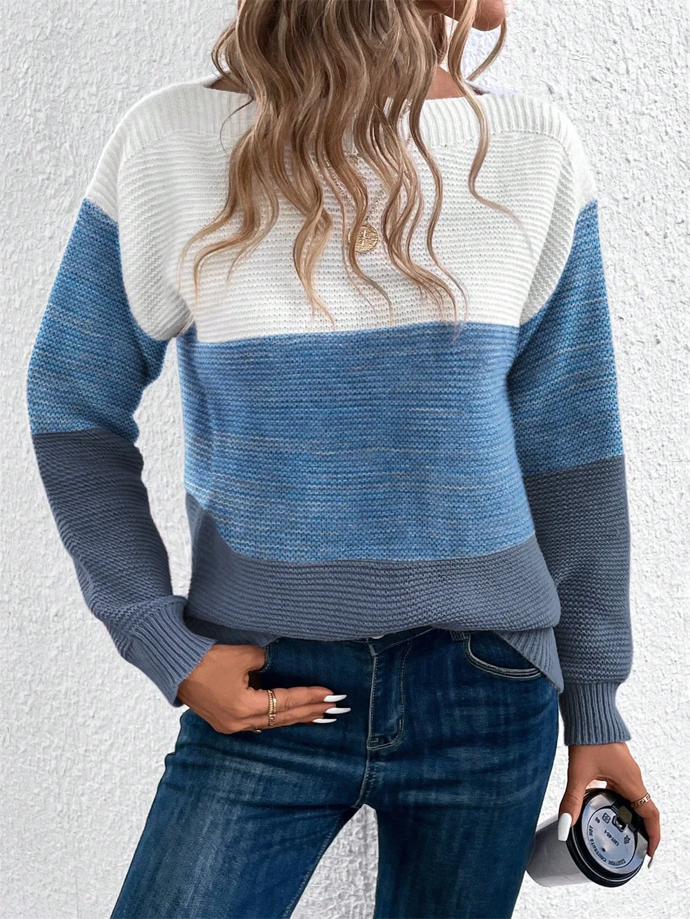 Women's Three-color Knitted Patchwork Sweater - Image 8