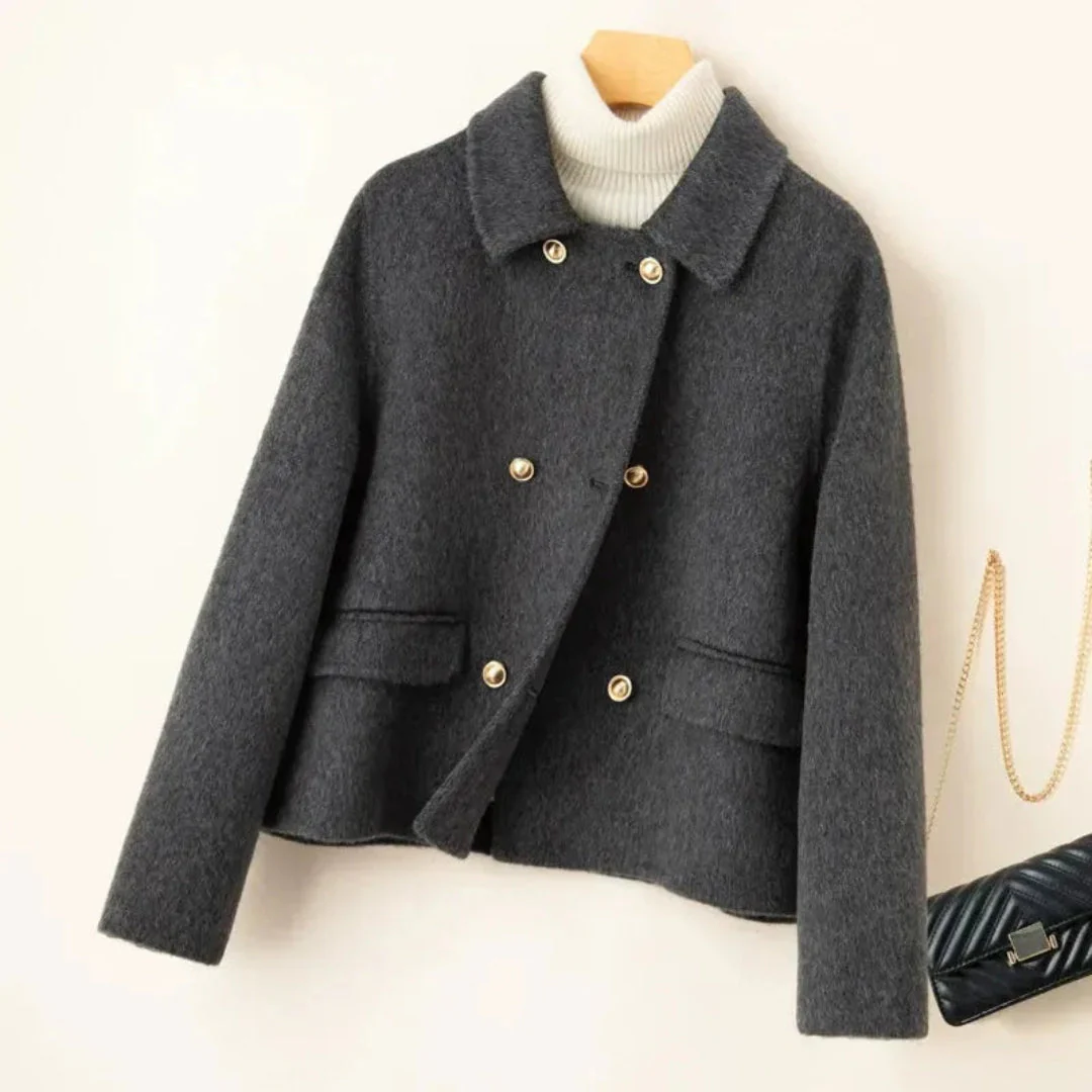 Women's Elegant wool coat with doll collar and gold buttons - Image 6
