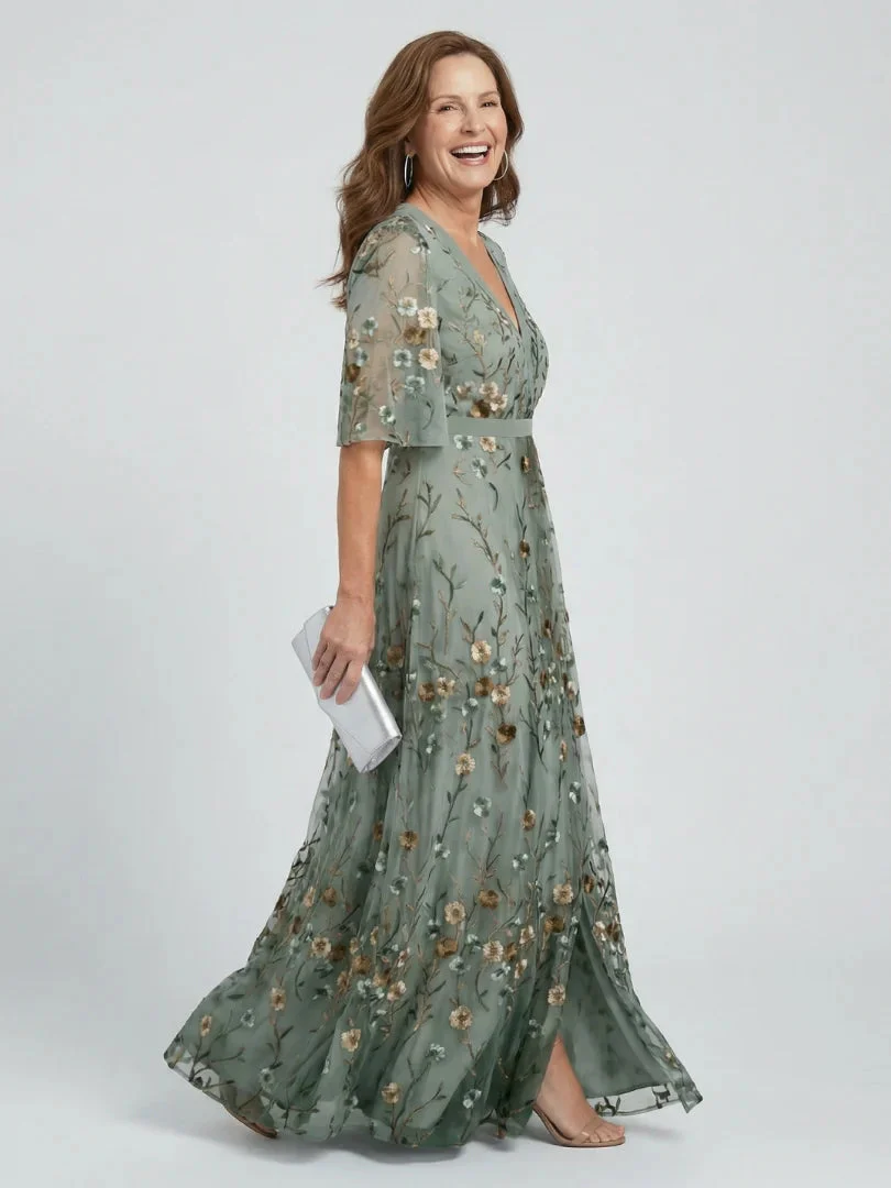 Embroidered Floral V-Neck Maxi Dress - Holiday and Wedding Guest Summer Dress - Image 5