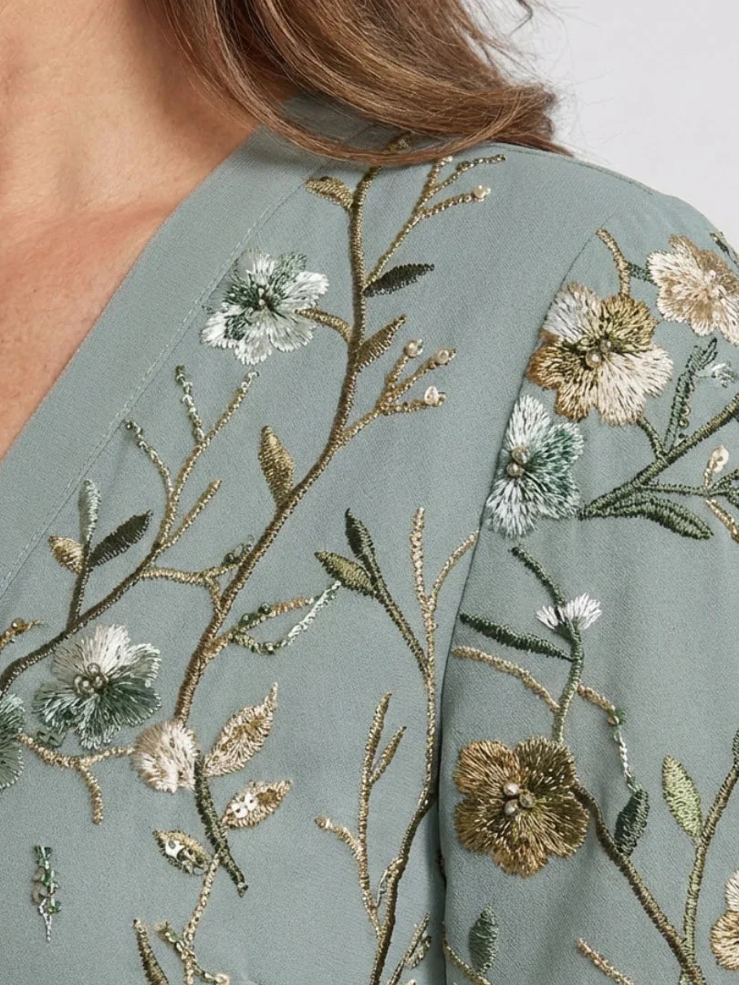 Embroidered Floral V-Neck Maxi Dress - Holiday and Wedding Guest Summer Dress - Image 7