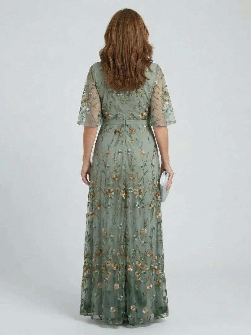 Embroidered Floral V-Neck Maxi Dress - Holiday and Wedding Guest Summer Dress - Image 8
