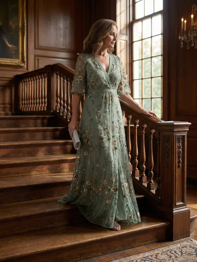 Embroidered Floral V-Neck Maxi Dress - Holiday and Wedding Guest Summer Dress - Image 9