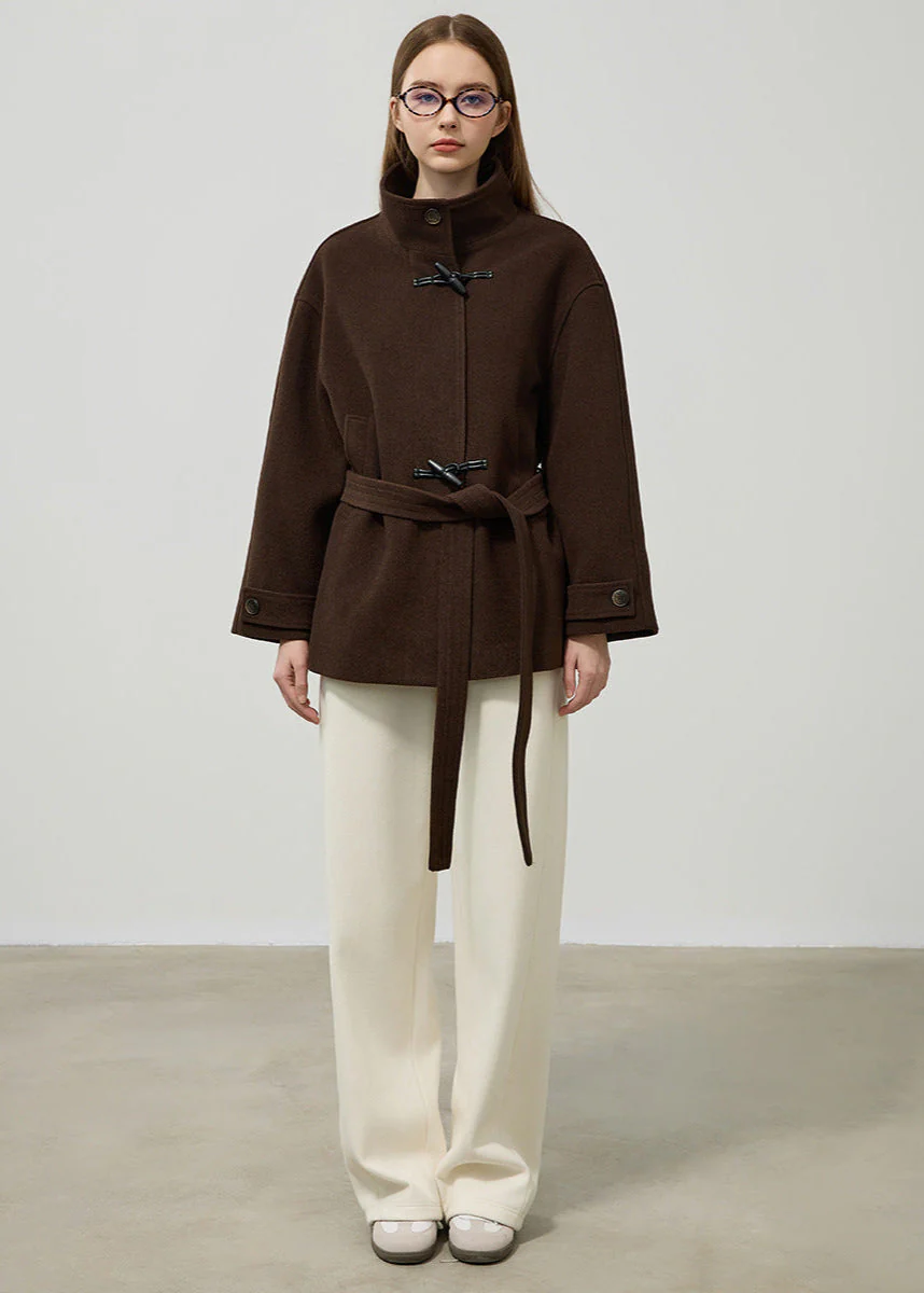 Women's Classic Wool Toggle Coat with Belted Waist - Image 3