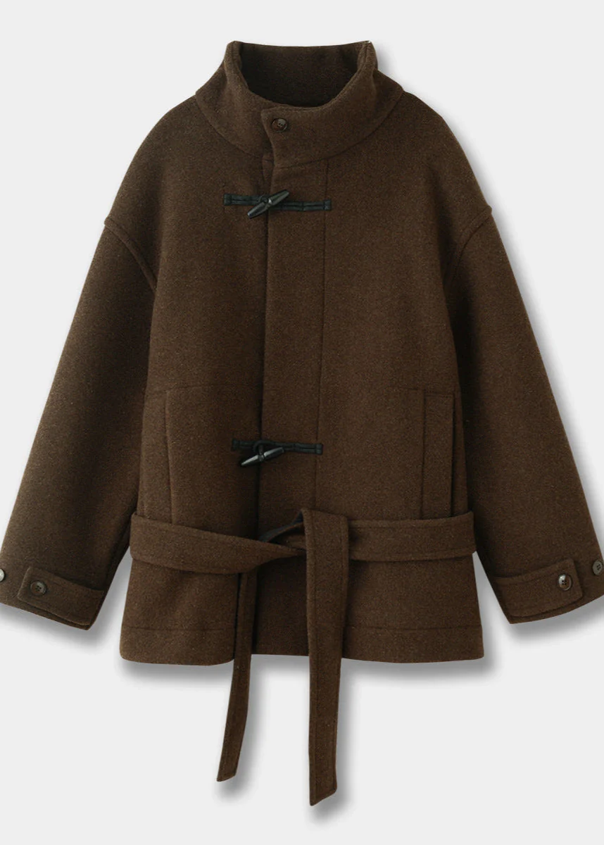 Women's Classic Wool Toggle Coat with Belted Waist - Image 4