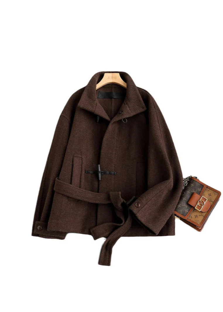 Women's Classic Wool Toggle Coat with Belted Waist - Image 5