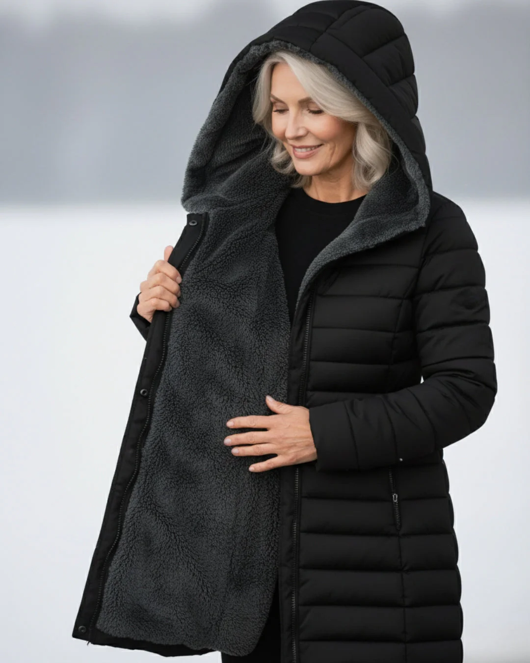 Fleece-Lined Hooded Puffer Jacket with Flattering Fit - Image 8