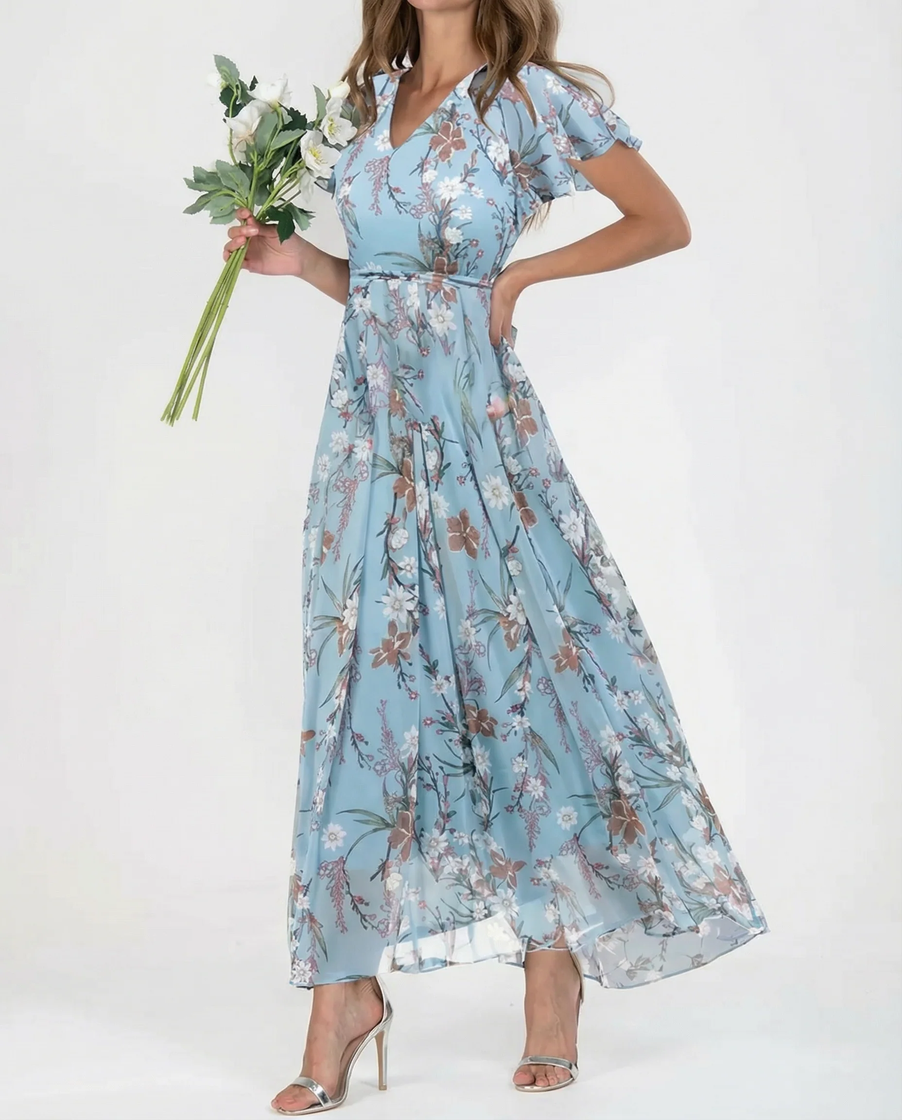 Floral Maxi Dress – Elegant Ruffle Sleeves for Summer Events - Image 3