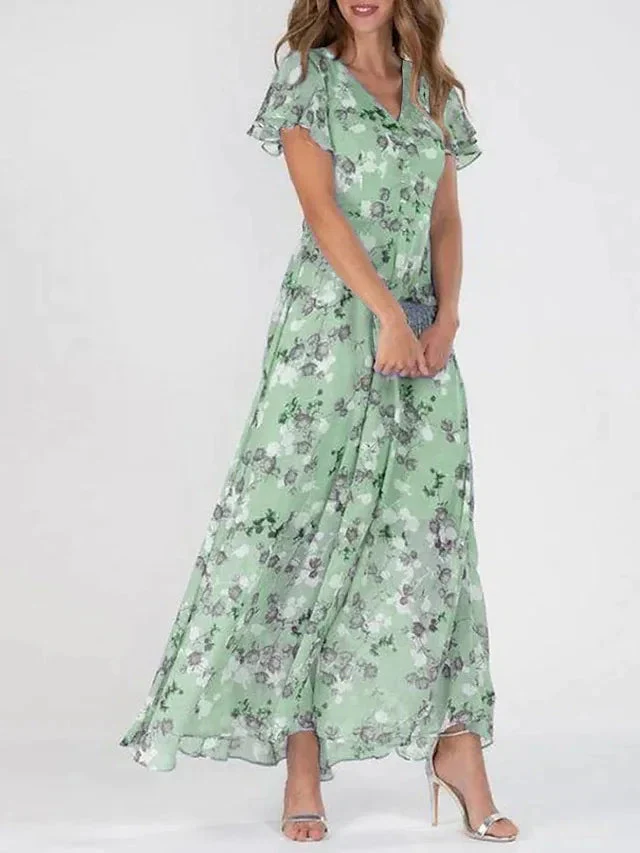 Floral Maxi Dress – Elegant Ruffle Sleeves for Summer Events - Image 6