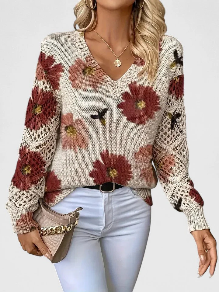 Floral Print Lightweight Knit Pullover Sweater - Image 2