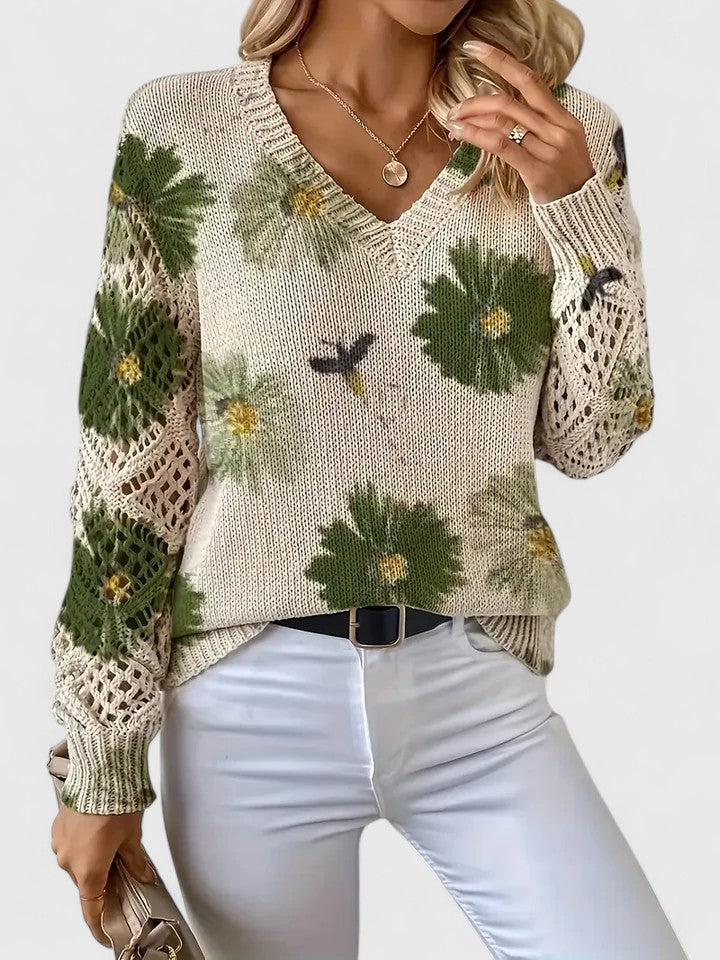 Floral Print Lightweight Knit Pullover Sweater - Image 3