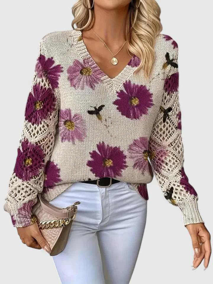 Floral Print Lightweight Knit Pullover Sweater - Image 4