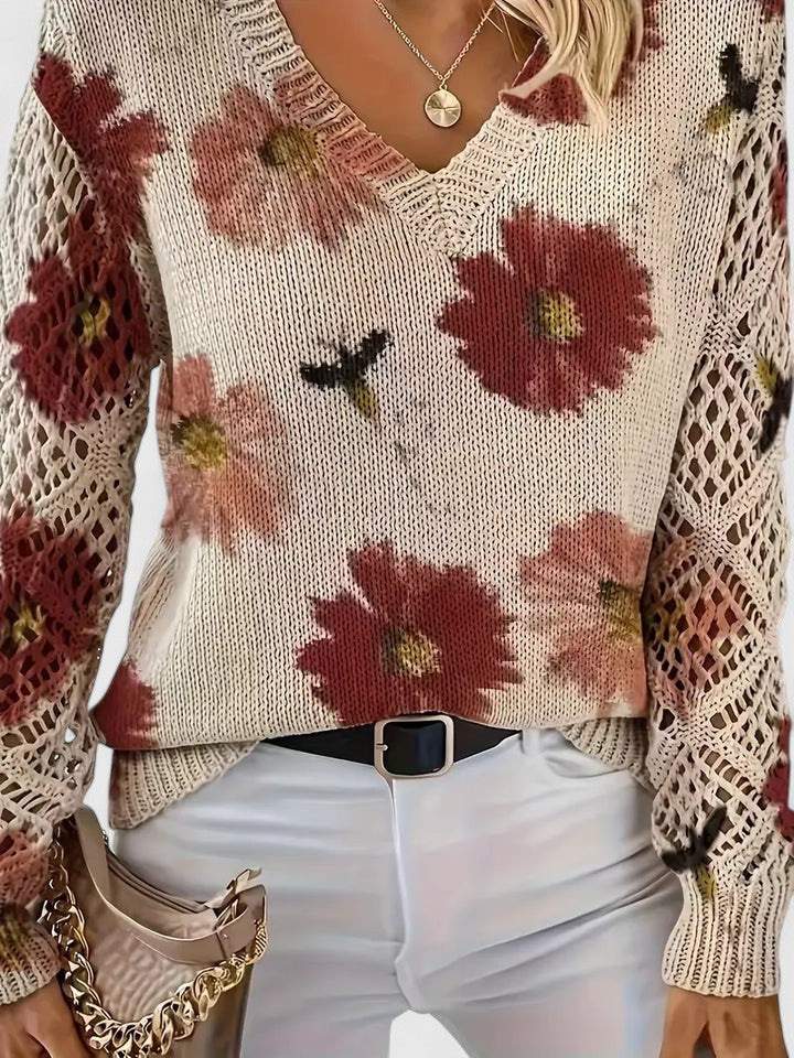 Floral Print Lightweight Knit Pullover Sweater - Image 5