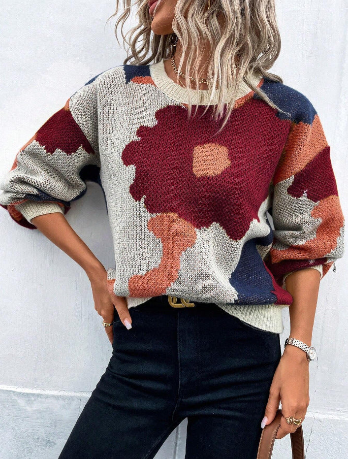 Floral Print Pullover Sweater for Women — Charming Knit - Image 2