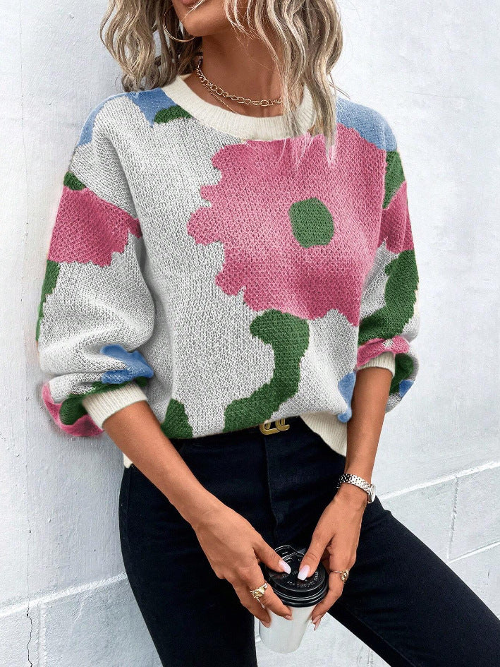 Floral Print Pullover Sweater for Women — Charming Knit - Image 3