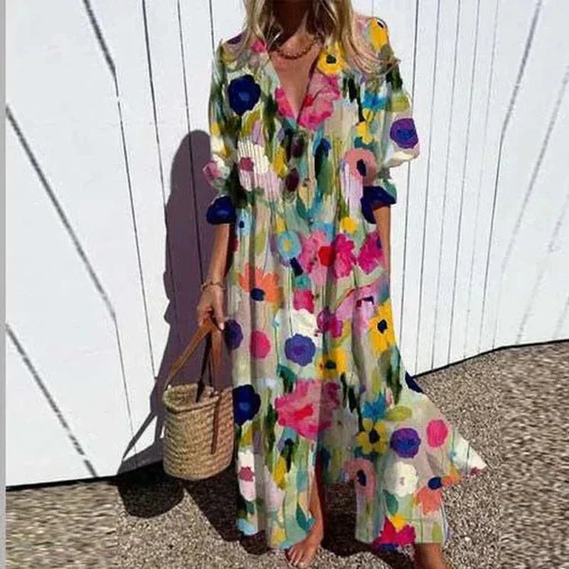 Geometry Circle Print Dress – Vintage Puff Sleeve A-Line Summer Style - Image 5