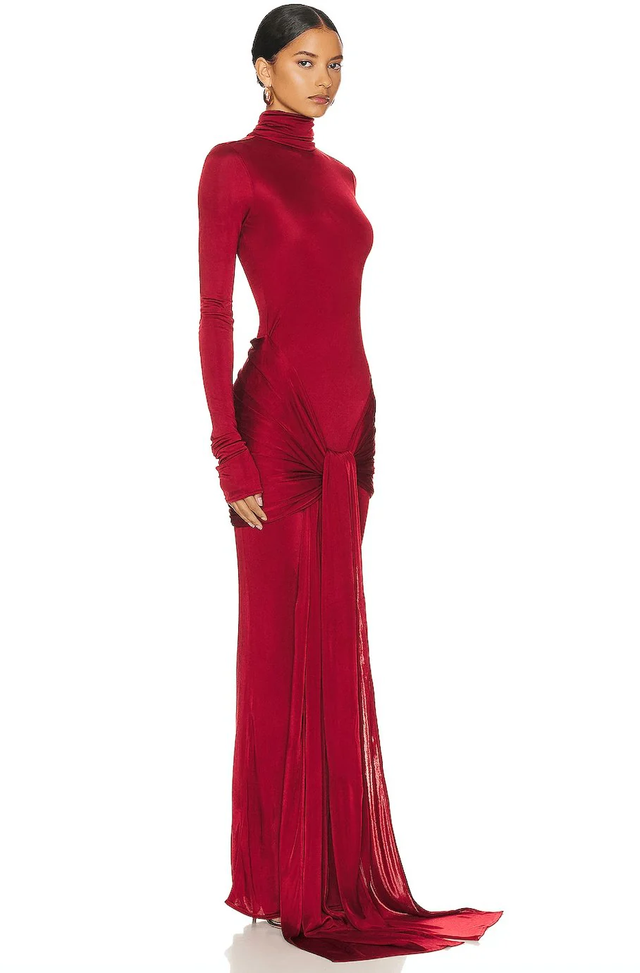 Red High Neck Formal Party Maxi Dress - Image 4