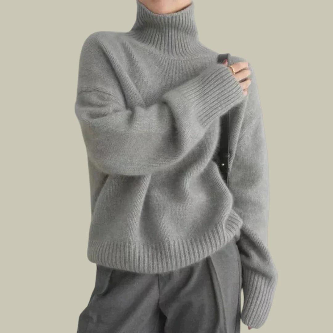 High Neck Relaxed Fit Wool Blend Sweater for Women - Image 3