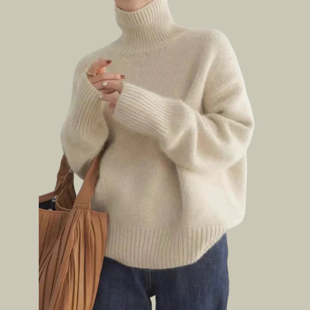 High Neck Relaxed Fit Wool Blend Sweater for Women - Image 4
