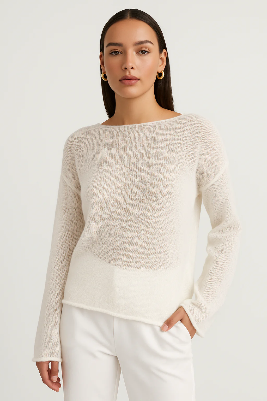 Sheer Textured Knit Sweater - Image 2