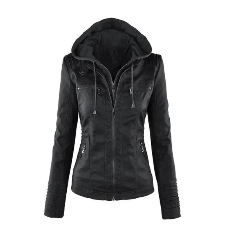Women's Hooded Faux Leather Jacket - Image 10