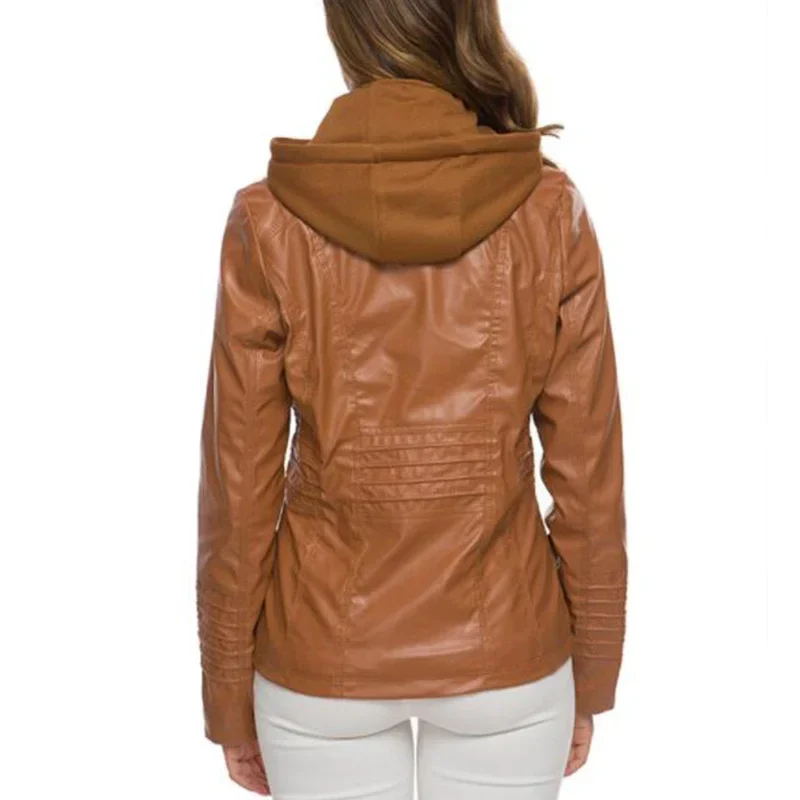 Women's Hooded Faux Leather Jacket - Image 3