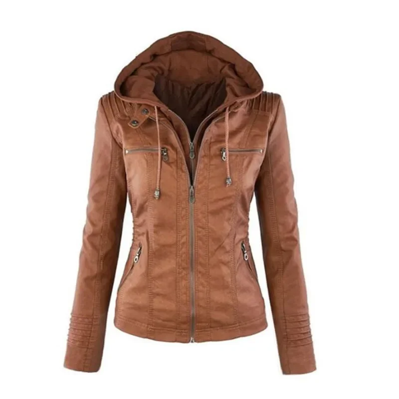 Women's Hooded Faux Leather Jacket - Image 5