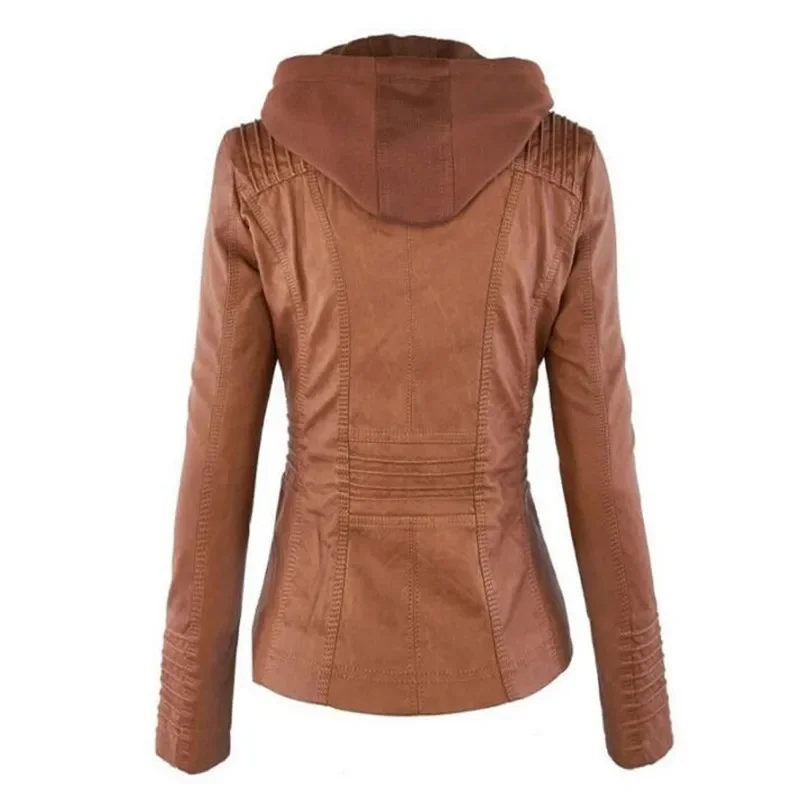 Women's Hooded Faux Leather Jacket - Image 6